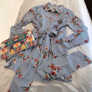 Forever 21 XL shirt Dress Blue Floral striped ❤️